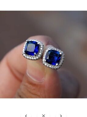 Classic Sapphire Blue Halo Stud Earrings - Brand